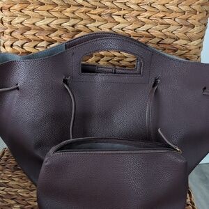 Anthropologie Brown Textured Tote Bag with Pouch